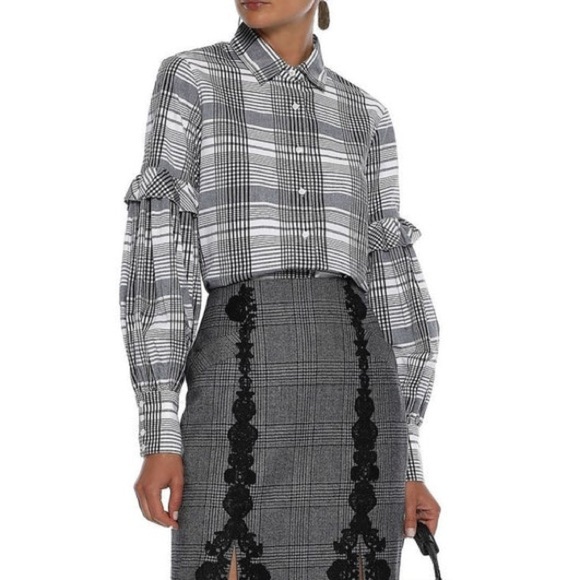 Robert Rodriguez Pauline Black and White Plaid Button Down Balloon Sleeve Top - Picture 4 of 6